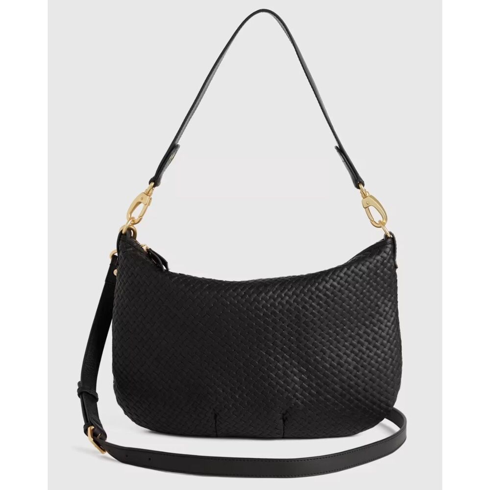 NWOT Quince Italian Leather Convertible Crescent Handwoven Shoulder Bag Black